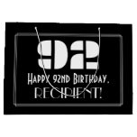 [ Thumbnail: 92nd Birthday ~ Art Deco Inspired Look "92" + Name Gift Bag ]