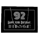 [ Thumbnail: 92nd Birthday — Art Deco Inspired Look "92" & Name Gift Bag ]