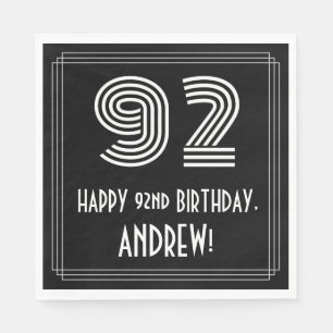 92nd Birthday: Art Deco Inspired Look "92" + Name Napkins
