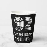 [ Thumbnail: 92nd Birthday — Art Deco Inspired Look “92” + Name Paper Cups ]