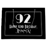 [ Thumbnail: 92nd Birthday: Art Deco Inspired Style "92", Name Gift Bag ]