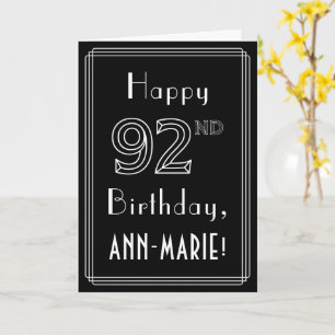 92nd Birthday: Art Deco Style # 92 & Custom Name Card