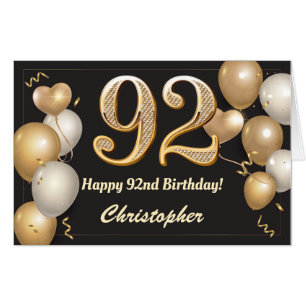 92nd Birthday Black and Gold Balloons Extra Large Card