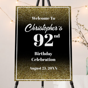 92nd Birthday Black and Gold Welcome Sign