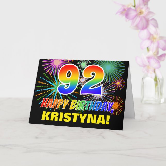 92nd Birthday: Bold, Fun, Fireworks, Rainbow 92 Card (Orchid)