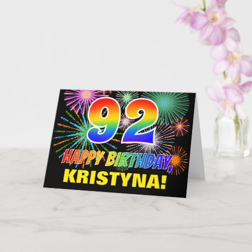 92nd Birthday Bold Fun Fireworks Rainbow 92 Card