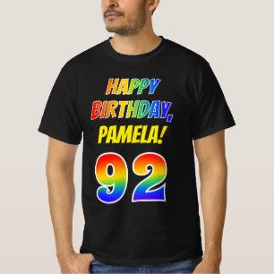 92nd Birthday — Bold, Fun, Rainbow 92, Custom Name T-Shirt