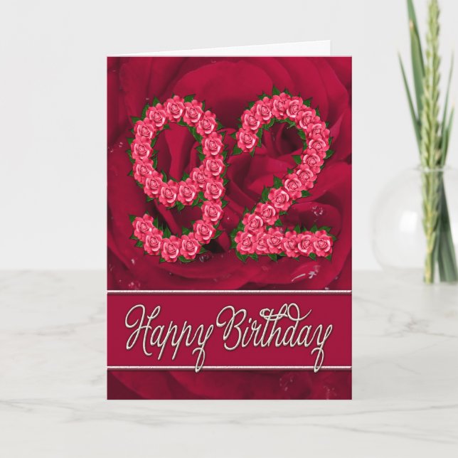 92nd birthday card with roses and leaves (Front)