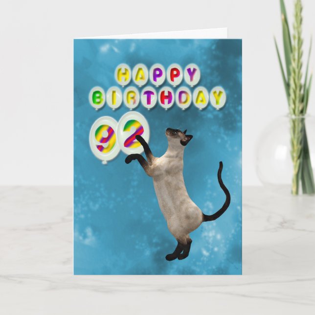 92nd Birthday card with siamese cats (Front)