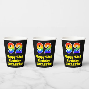 92nd Birthday: Colorful, Fun, Exciting, Rainbow 92 Paper Cups