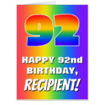 [ Thumbnail: 92nd Birthday: Colorful, Fun Rainbow Pattern # 92 Card ]