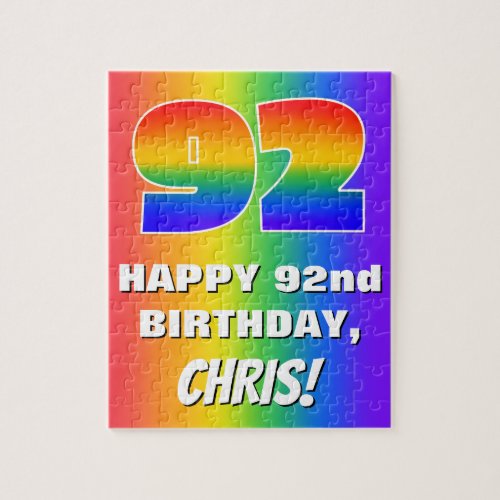 92nd Birthday Colorful Fun Rainbow Pattern  92 Jigsaw Puzzle