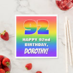 [ Thumbnail: 92nd Birthday: Colorful, Fun Rainbow Pattern # 92 Napkins ]