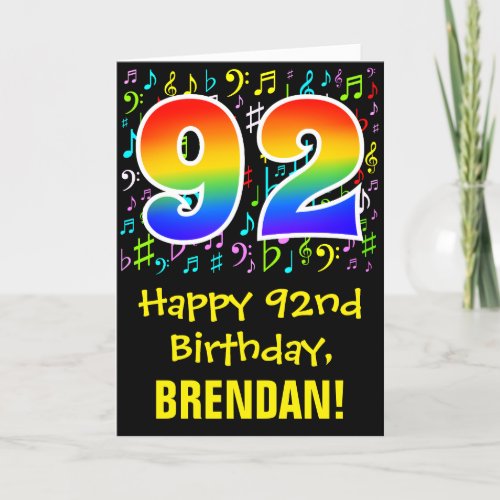 92nd Birthday Colorful Music Symbols  Rainbow 92 Card