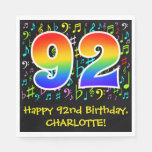 [ Thumbnail: 92nd Birthday - Colorful Music Symbols, Rainbow 92 Napkins ]