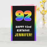 [ Thumbnail: 92nd Birthday: Colorful Rainbow # 92, Custom Name Card ]