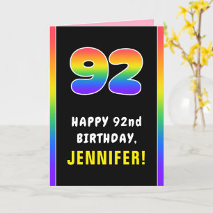 92nd Birthday: Colorful Rainbow # 92, Custom Name Card