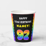 [ Thumbnail: 92nd Birthday: Colorful Rainbow # 92, Custom Name Paper Cups ]