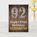 [ Thumbnail: 92nd Birthday: Country Western Inspired Look, Name Card ]