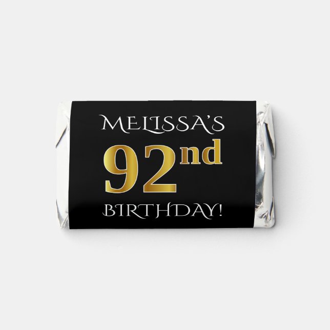 92nd Birthday — Elegant, Faux Gold Look 92 + Name Hershey's Miniatures (Front)