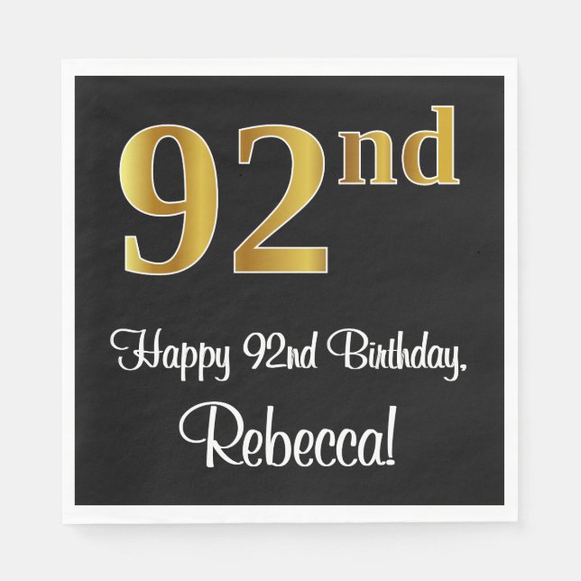 92nd Birthday ~ Elegant Luxurious Faux Gold Look # Napkins (Front)