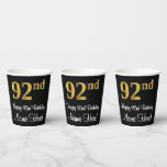 [ Thumbnail: 92nd Birthday - Elegant Luxurious Faux Gold Look # Paper Cups ]