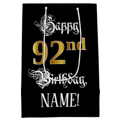 92nd Birthday  Fancy Script Faux Gold Look Name Medium Gift Bag