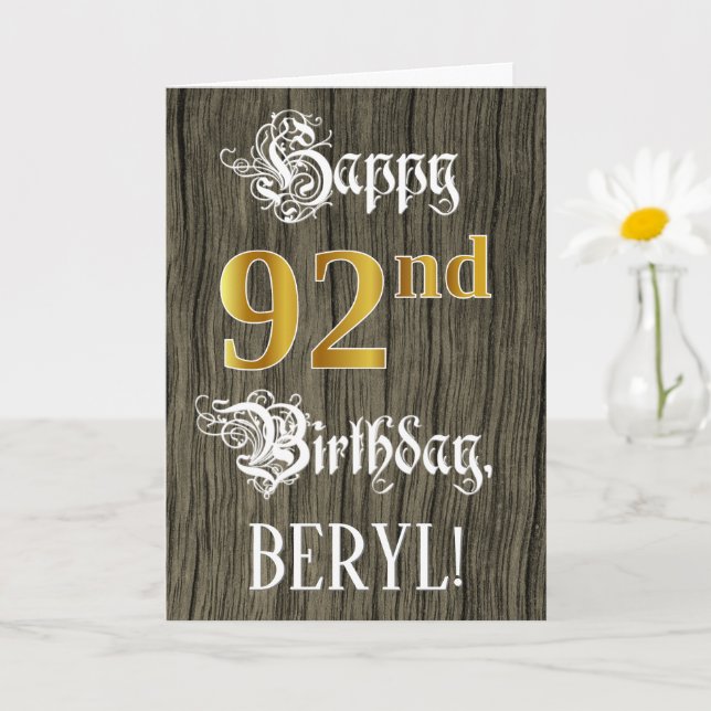 92nd Birthday: Faux Gold Look + Faux Wood Pattern Card (Small Plant)
