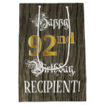 [ Thumbnail: 92nd Birthday: Faux Gold Look & Faux Wood Pattern Gift Bag ]