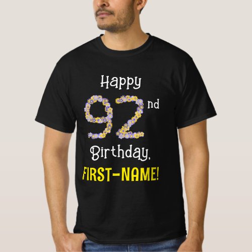 92nd Birthday Floral Flowers Number 92  Name T_Shirt