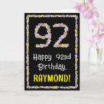 [ Thumbnail: 92nd Birthday: Floral Flowers Number, Custom Name Card ]