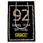[ Thumbnail: 92nd Birthday: Floral Flowers Number, Custom Name Gift Bag ]