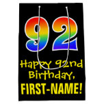 [ Thumbnail: 92nd Birthday: Fun, Bold, Colorful, Rainbow "92" Gift Bag ]