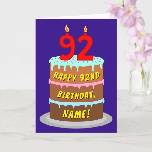 92nd Birthday Fun Cake and Candles  Custom Name Card
