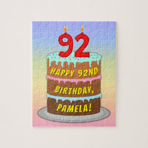 92nd Birthday: Fun Cake and Candles + Custom Name Jigsaw Puzzle