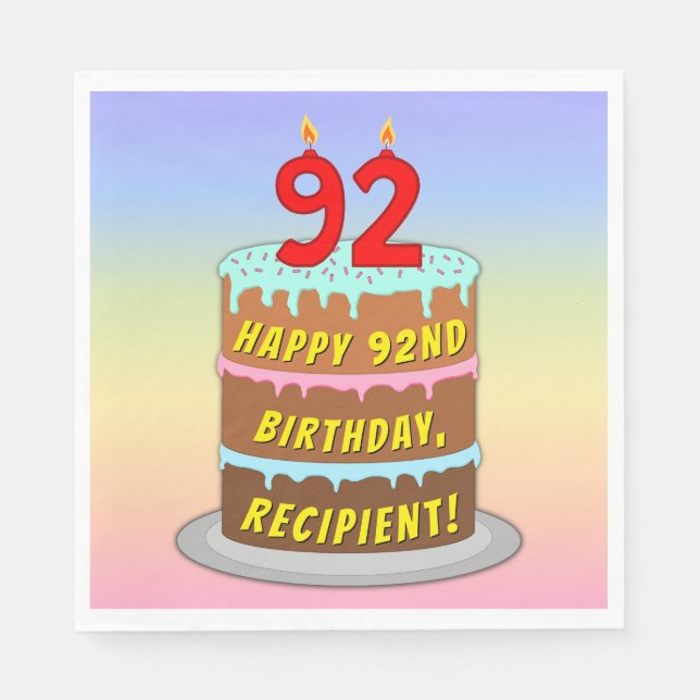 92nd Birthday: Fun Cake and Candles + Custom Name Napkins (Front)