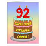 [ Thumbnail: 92nd Birthday: Fun Cake & Candles, W/ Custom Name Card ]