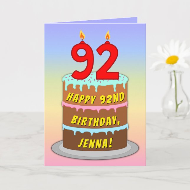 92nd Birthday — Fun Cake & Candles, w/ Custom Name Card (Small Plant)