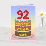 [ Thumbnail: 92nd Birthday — Fun Cake & Candles, W/ Custom Name Card ]