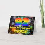 [ Thumbnail: 92nd Birthday: Fun, Colorful Celebratory Fireworks Card ]