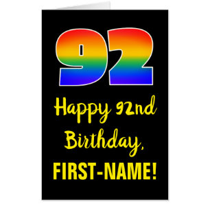 92nd Birthday: Fun, Colorful, Happy, Rainbow # 92 Card