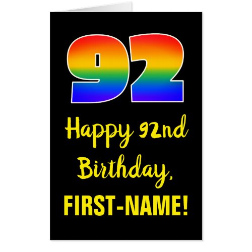 92nd Birthday Fun Colorful Happy Rainbow  92 Card