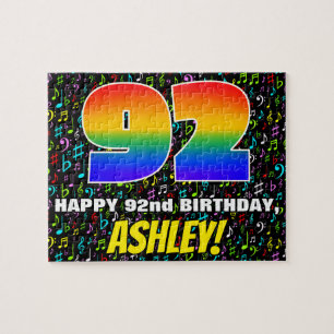92nd Birthday — Fun, Colorful Music Symbols & “92” Jigsaw Puzzle
