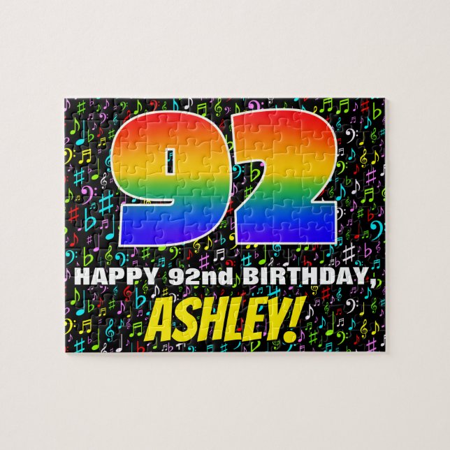 92nd Birthday — Fun, Colorful Music Symbols & “92” Jigsaw Puzzle (Horizontal)