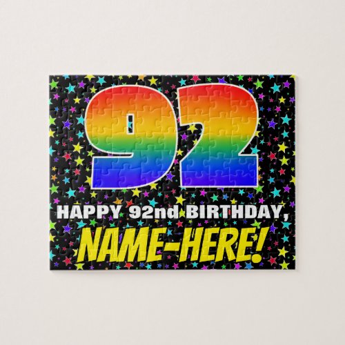 92nd Birthday  Fun Colorful Star Field Pattern Jigsaw Puzzle