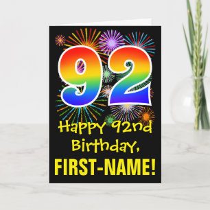 92nd Birthday: Fun Fireworks Pattern + Rainbow 92 Card