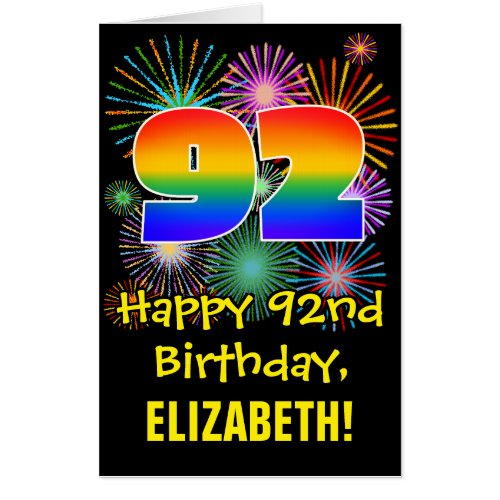 92nd Birthday Fun Fireworks Pattern  Rainbow 92 Card