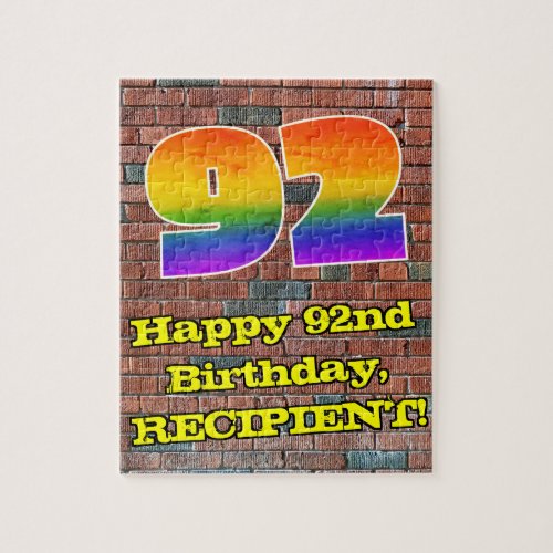 92nd Birthday Fun Graffiti_Inspired Rainbow 92 Jigsaw Puzzle