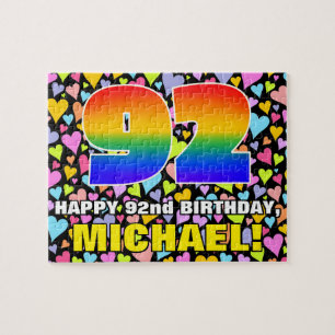 92nd Birthday — Fun, Loving Heart Shapes + “92” Jigsaw Puzzle