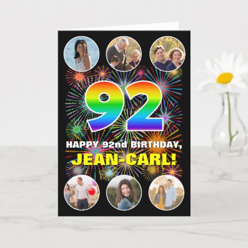 92nd Birthday Fun Rainbow  Custom Name  Photos Card